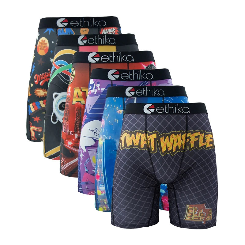 Men's printed boxer trunks set, six-piece breathable patterned trunks