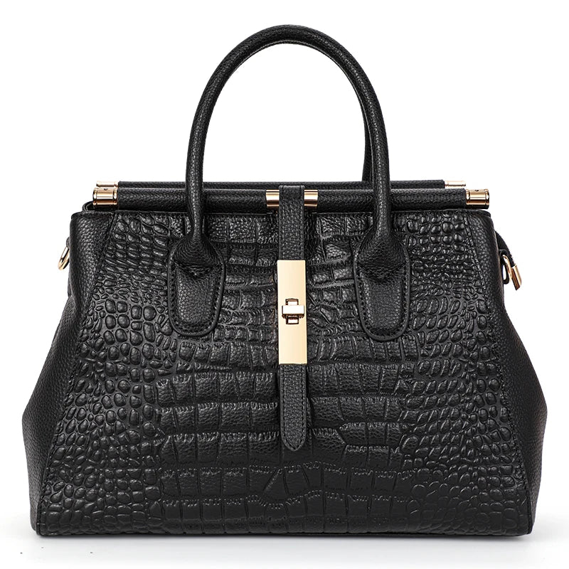 Aidrani Black Crocodile Pattern Large Handbag