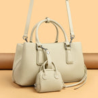 Genuine leather women's shoulder and crossbody tote with matching wallet, large capacity oxhide bag