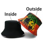 Rasta lion reversible bucket hat with One Love print and outdoor sun protection