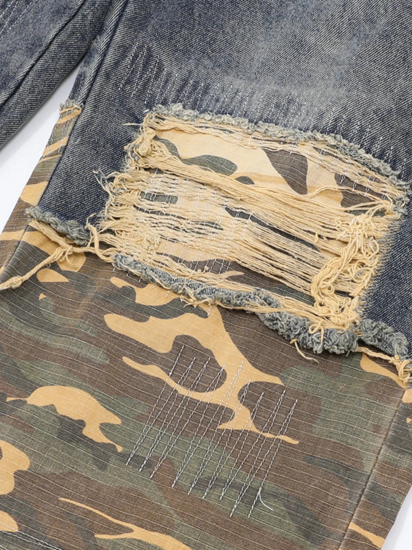 Men's Full Size Distressed Denim Jeans with Camo Patchwork Detailing Plus Size - Women / Jeans & Denim by Trendsi | Available at Handbags Specialist Headquarter