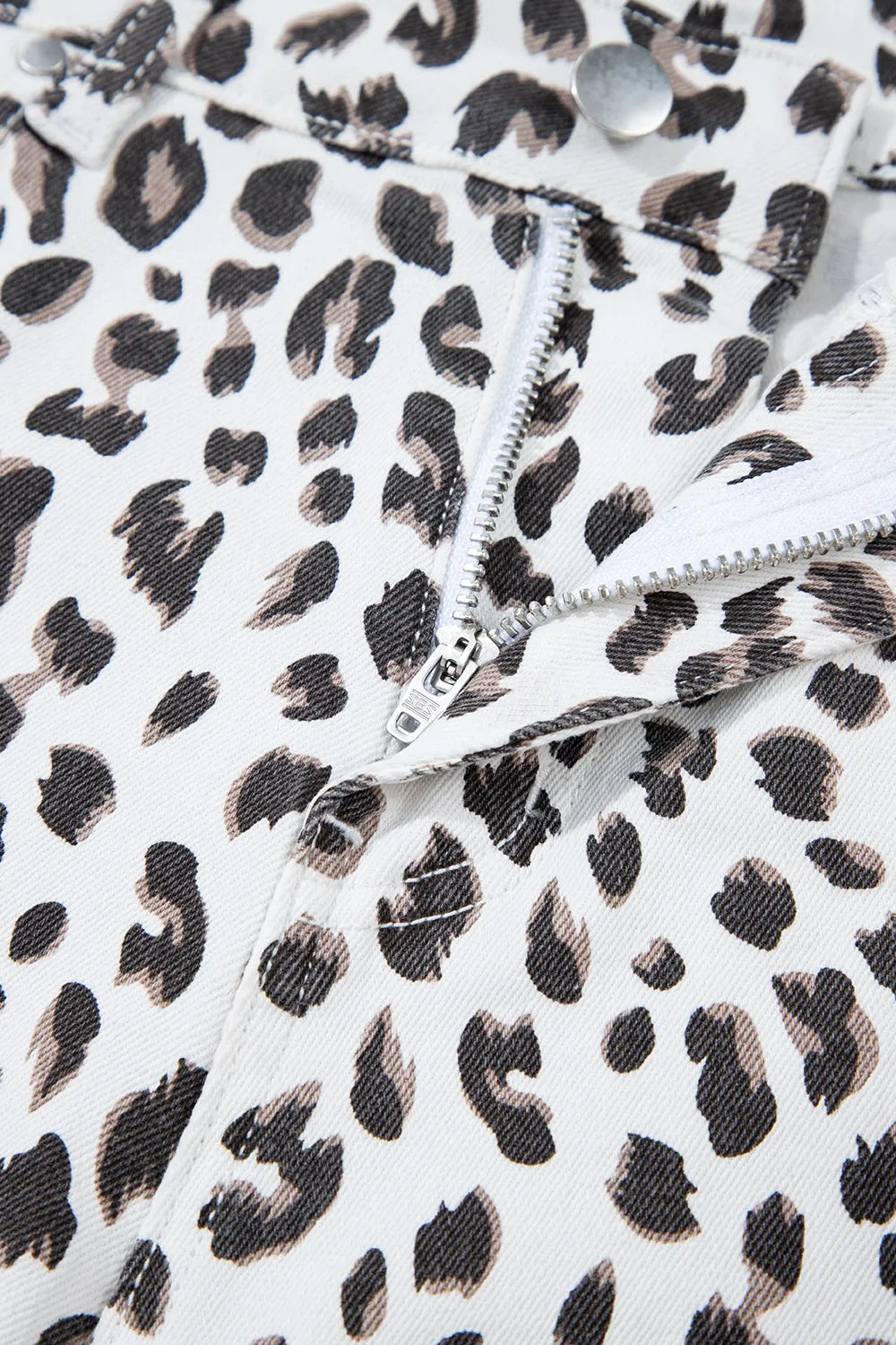 Leopard Frayed Hem Denim Shorts - Women / Jeans & Denim by Trendsi | Available at Handbags Specialist Headquarter