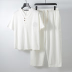 Ninth Pants Slim Korean Style Men's Casual Cotton And Linen Two-piece Set
