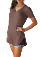 Full Size Solid V-Neck Short Sleeve T-Shirt Plus Size - Women Plus Size by Trendsi | Available at Handbags Specialist Headquarter