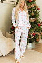 Christmas Printed Collared Neck Top and Pants Lounge Set - Sleepwear by Trendsi | Available at Handbags Specialist Headquarter