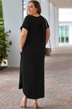 Plus Size V-Neck Short Sleeve Maxi Dress - Dresses by Trendsi | Available at Handbags Specialist Headquarter