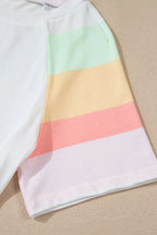 Rainbow Striped Round Neck T Shirt and Shorts Lounge Set - Sleepwear by Trendsi | Available at Handbags Specialist Headquarter