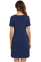 Contrast Trim Pocketed Round Neck Lounge Dress - Sleepwear by Trendsi | Available at Handbags Specialist Headquarter