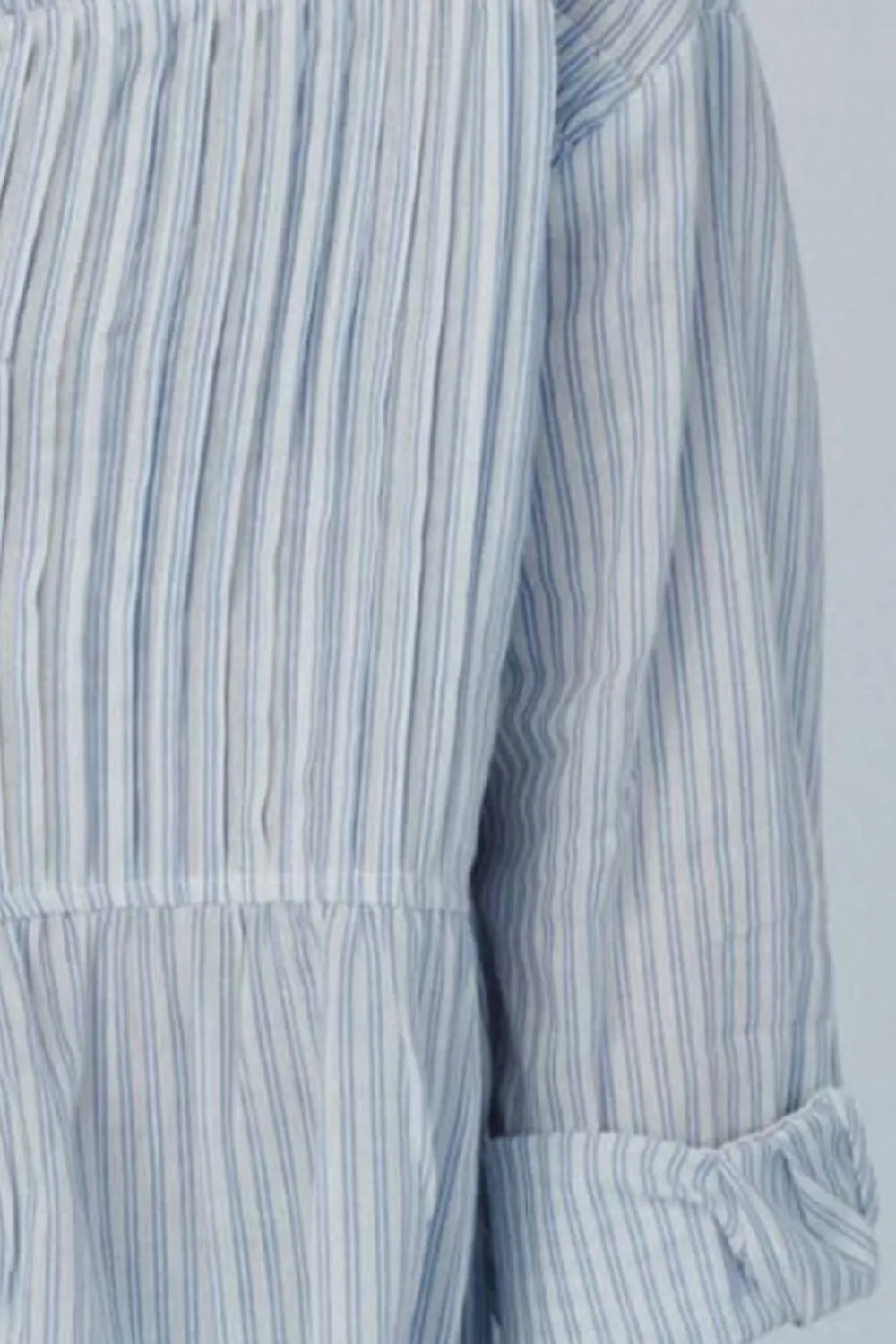 Frill Striped Collared Neck Long Sleeve Shirt - Tops by Trendsi | Available at Handbags Specialist Headquarter