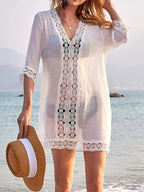 Lace Trim V-Neck Cover-Up - Tops by Trendsi | Available at Handbags Specialist Headquarter