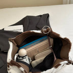 Cow Print Furry Tote Bag - Tote Bag by Trendsi | Available at Handbags Specialist Headquarter