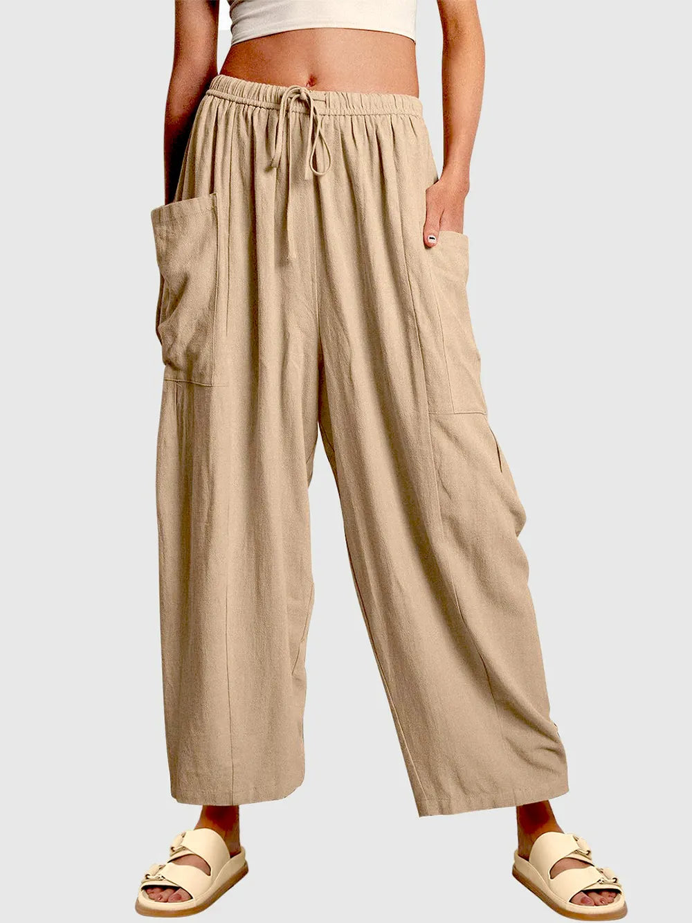 Full Size Wide Leg Pants with Pockets - Women Pants by Trendsi | Available at Handbags Specialist Headquarter
