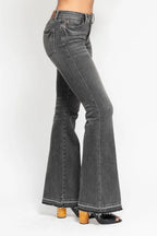 Judy Blue Full Size Mid Rise Tummy Control Washed Gray Release Hem Flare Jeans Plus Size - Women / Jeans & Denim by Trendsi | Available at Handbags Specialist Headquarter