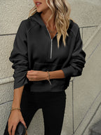 Half-Zip Hoodie with Kangaroo Pocket - Tops by Trendsi | Available at Handbags Specialist Headquarter