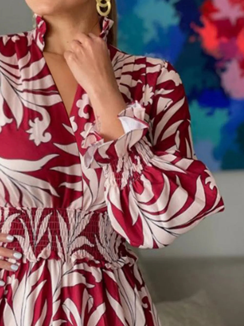 Printed Flounce Sleeve Maxi Dress - Maxi Dress by Trendsi | Available at Handbags Specialist Headquarter