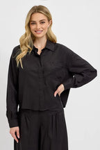 RISEN Button Down Long Sleeve Shirt - Women's Down Shirt Tops by Trendsi | Available at Handbags Specialist Headquarter