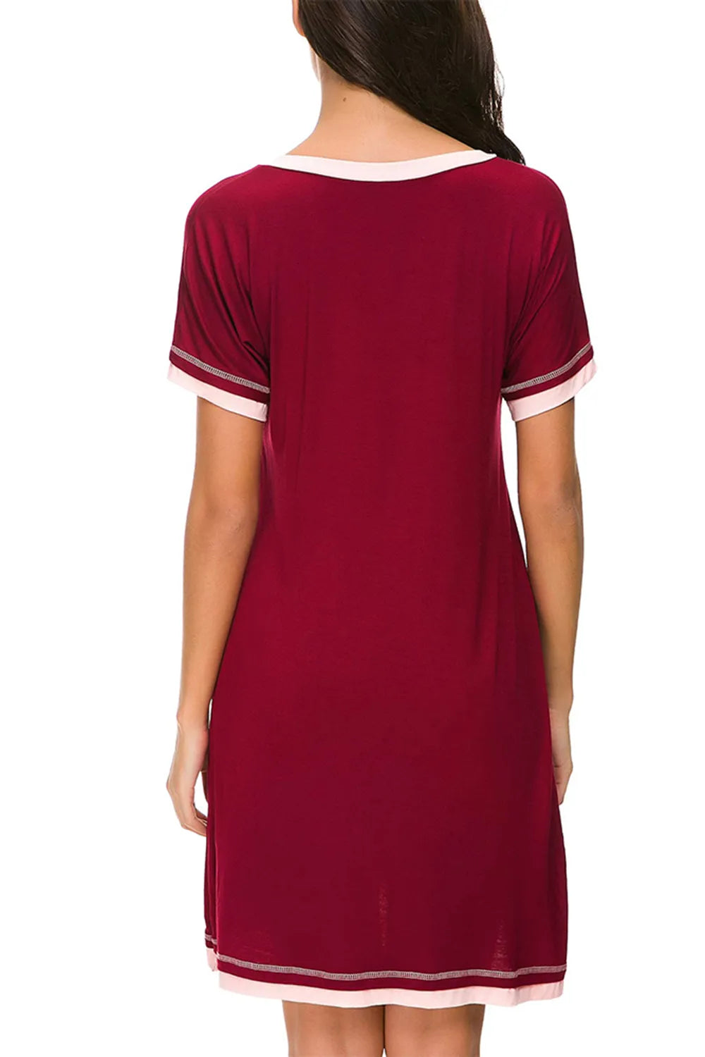 Contrast Trim Short Sleeve Lounge Dress - Sleepwear by Trendsi | Available at Handbags Specialist Headquarter