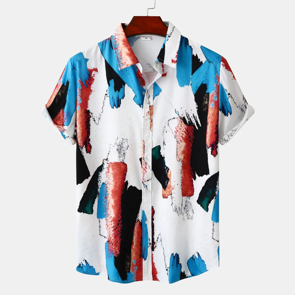 Men's Plus Size Abstract Print Short Sleeve Button-Down Casual Shirt - mens-shirts by Trendsi | Available at Handbags Specialist Headquarter