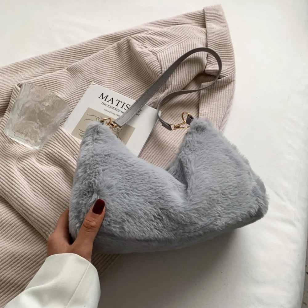 Faux Fur Removable Strap Shoulder Bag - Handbags by Trendsi | Available at Handbags Specialist Headquarter