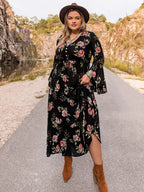 Plus Size Floral Flare Sleeve Dress - Dresses by Trendsi | Available at Handbags Specialist Headquarter