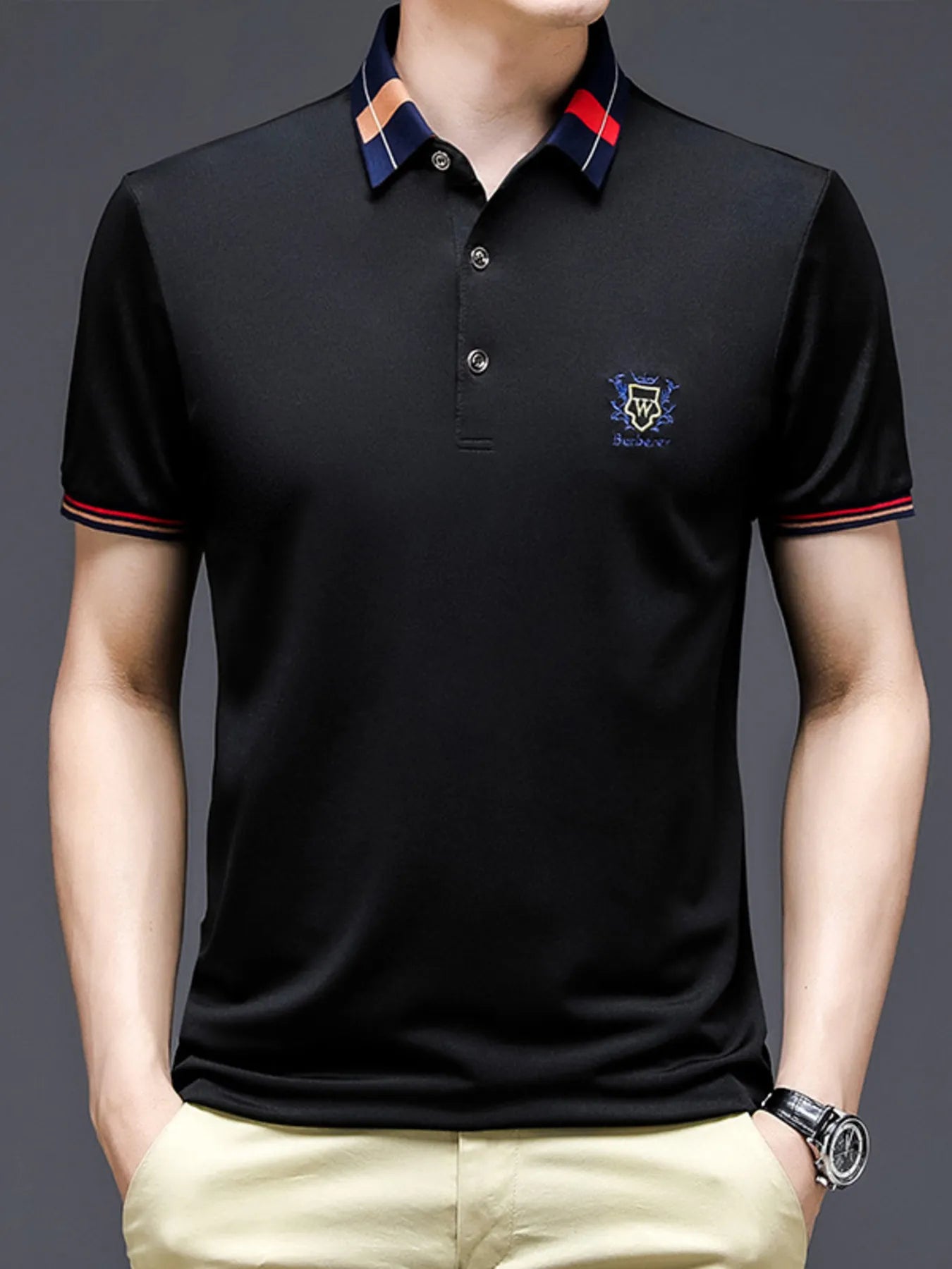 Men's Plus Size Short Sleeve Contrast Collar Polo Shirt - Men's Polo shirt by Trendsi | Available at Handbags Specialist Headquarter