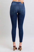 Judy Blue Full Size Mid Rise Skinny Jeans with Raw Hem Plus Size - Women / Jeans & Denim by Trendsi | Available at Handbags Specialist Headquarter