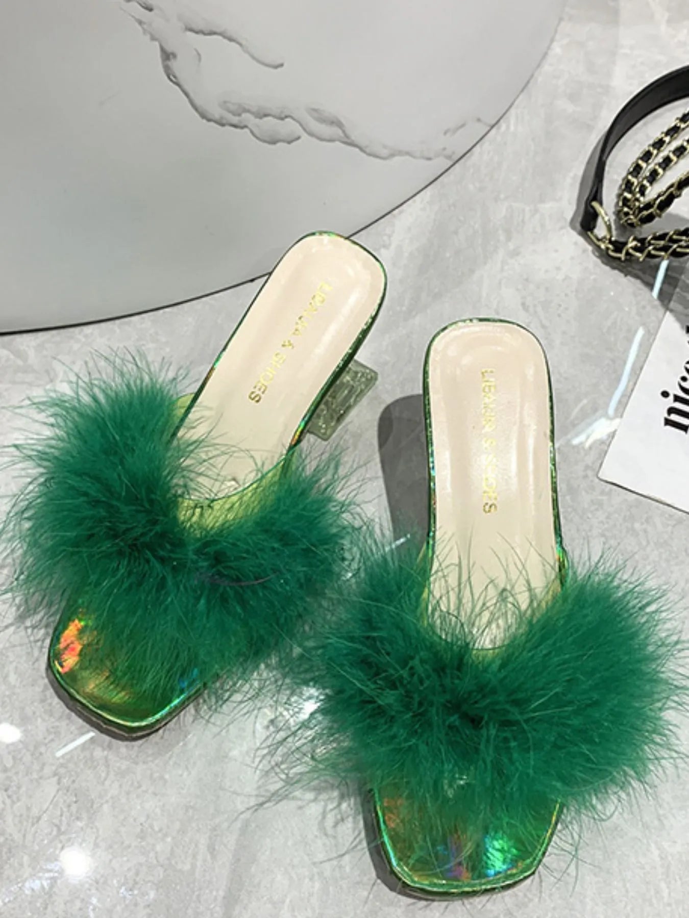 Fluffy Strap Block Heel Sandals - Women Sandals by Trendsi | Available at Handbags Specialist Headquarter