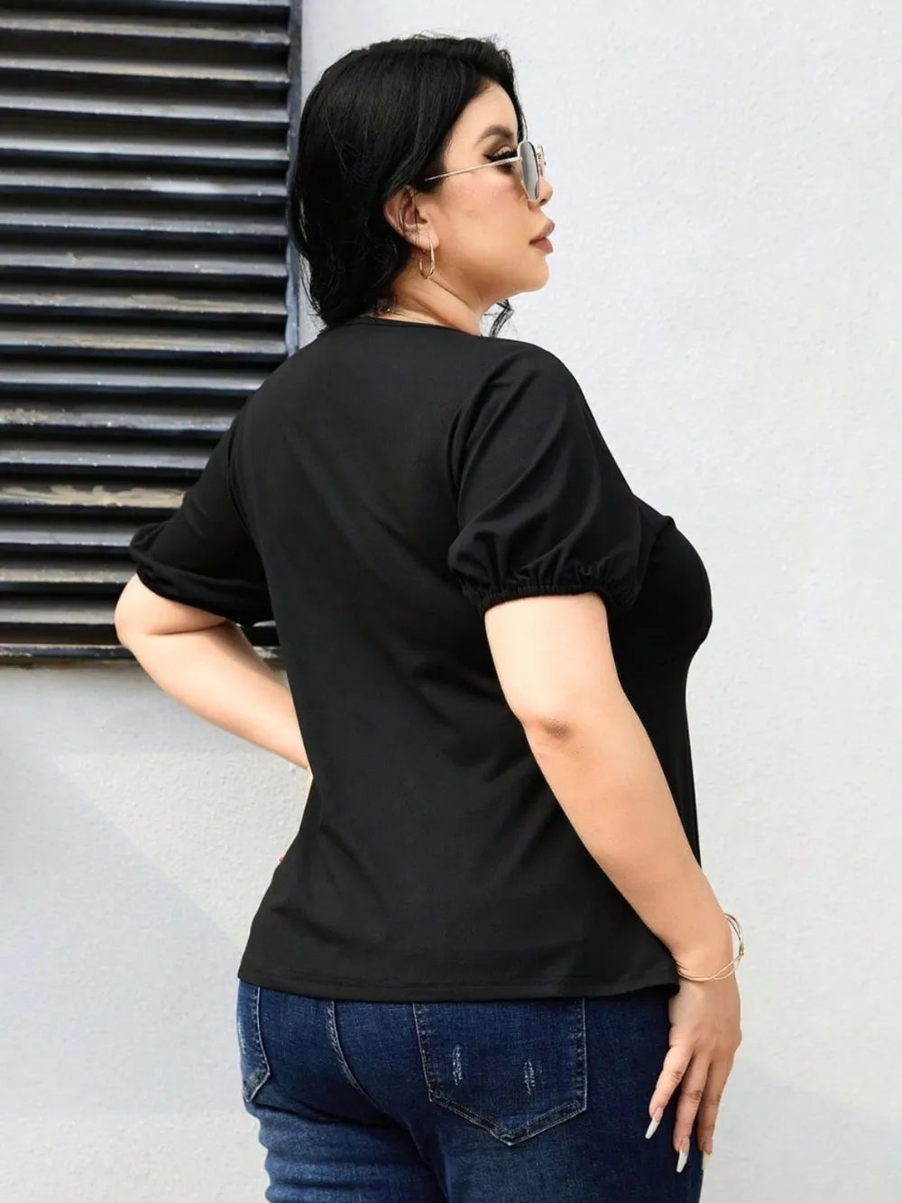Plus Size Cutout Short Sleeve Blouse - Plus Size Shirts by Trendsi | Available at Handbags Specialist Headquarter