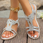 Rhinestone Embellished Flower Flat Sandals - Women Sandals by Trendsi | Available at Handbags Specialist Headquarter