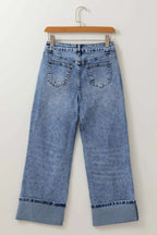 High-Waisted Wide-Leg Cuffed Jeans - Women / Jeans & Denim by Trendsi | Available at Handbags Specialist Headquarter