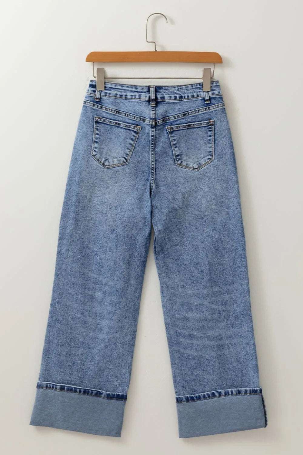 High-Waisted Wide-Leg Cuffed Jeans - Women / Jeans & Denim by Trendsi | Available at Handbags Specialist Headquarter