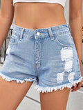 Distressed Raw Hem Denim Shorts - Women / Jeans & Denim by Trendsi | Available at Handbags Specialist Headquarter