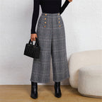 Plaid Breeze: Women's Wide-Leg Office Pants