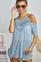 BiBi Front Crochet Lace Adjustable Strap Top - Women / Jeans & Denim by Trendsi | Available at Handbags Specialist Headquarter