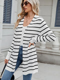 Striped Open Front Cardigan with Relaxed Fit - Tops by Trendsi | Available at Handbags Specialist Headquarter