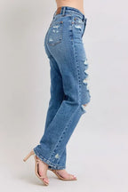 Judy Blue Full Size High Waist Heavy Destroy Straight Jeans Plus Size - Women / Jeans & Denim by Trendsi | Available at Handbags Specialist Headquarter