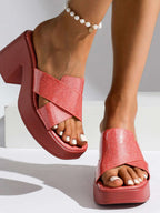Platform Block Heel Slide Sandals - Women Sandals by Trendsi | Available at Handbags Specialist Headquarter