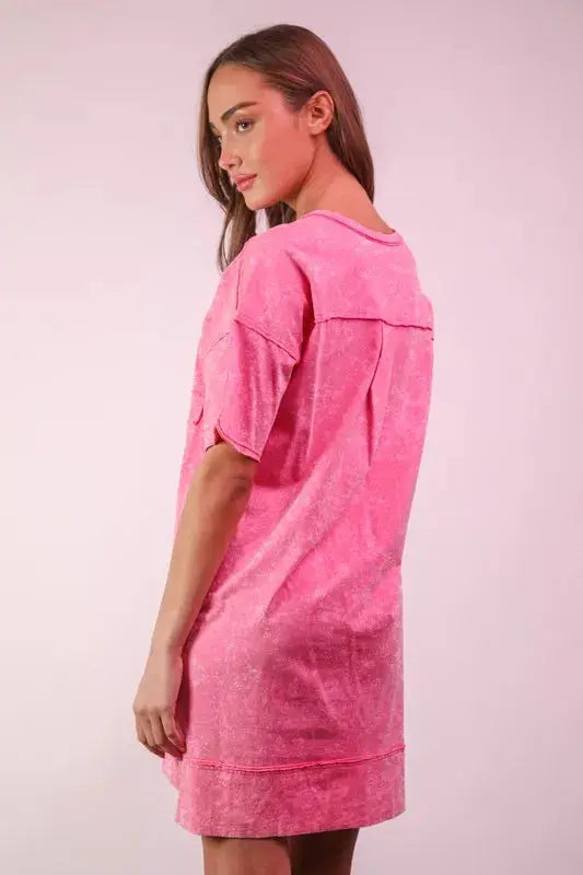 VERY J Plus Size Mineral Washed Knit Shift Mini Dress - Women Plus Size by Trendsi | Available at Handbags Specialist Headquarter