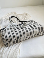 Striped Canvas Tote Bag - Tote Bag by Trendsi | Available at Handbags Specialist Headquarter