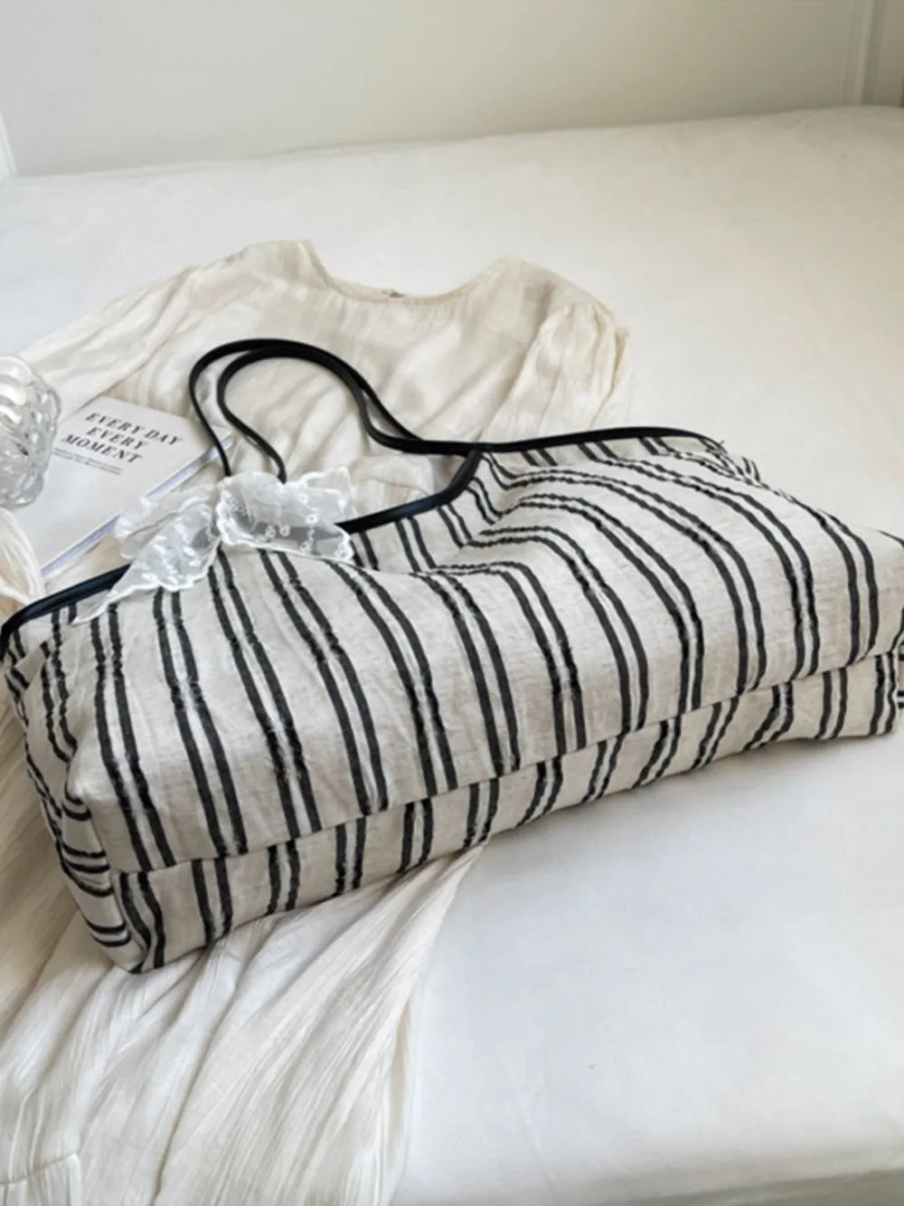 Striped Canvas Tote Bag - Tote Bag by Trendsi | Available at Handbags Specialist Headquarter