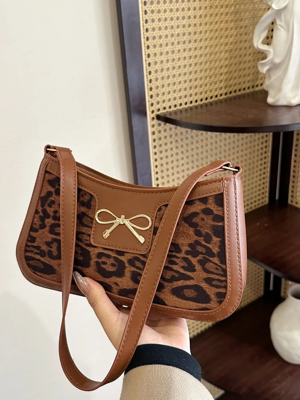 Bow Leopard PU Leather Handbag - handbags by Trendsi | Available at Handbags Specialist Headquarter