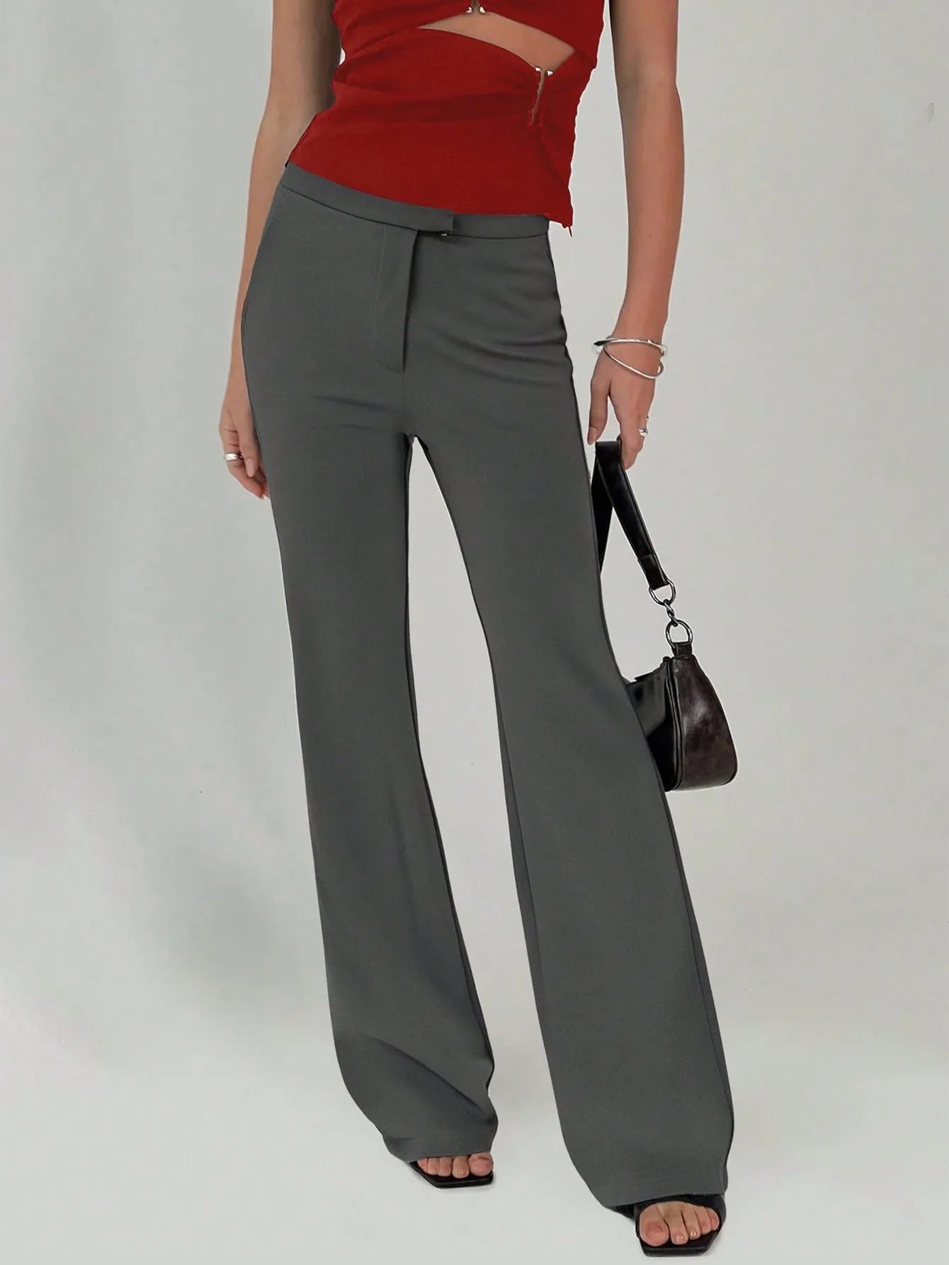 High Waist Flare Leg Trousers - Women Pants by Trendsi | Available at Handbags Specialist Headquarter