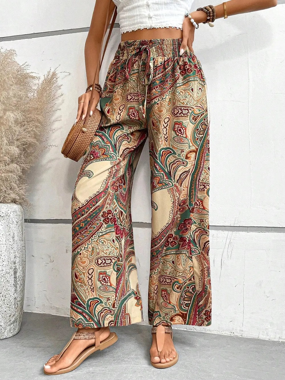 Printed Wide Leg Pants - Women Pants by Trendsi | Available at Handbags Specialist Headquarter