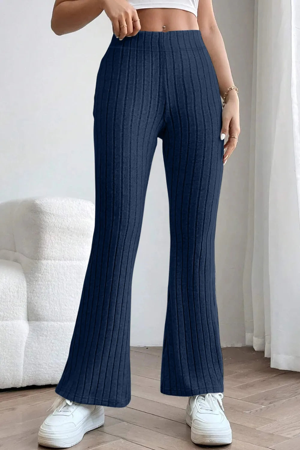 Basic Bae Full Size Ribbed High Waist Flare Pants - Women Pants by Trendsi | Available at Handbags Specialist Headquarter