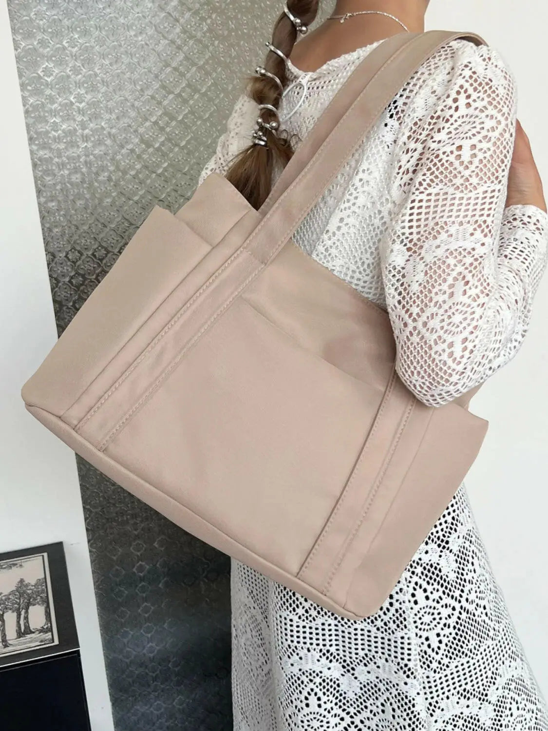 Oxford Cloth Tote Bag with Zipper - Tote Bag by Trendsi | Available at Handbags Specialist Headquarter