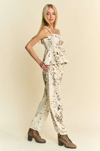 Davi & Dani Abstract Tie Dye Dot Lace Detail Barrel Pants - Women Pants by Trendsi | Available at Handbags Specialist Headquarter