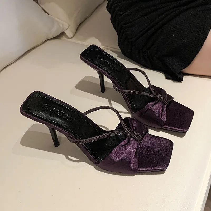 Rhinestone Mid Heel Sandals - Women Sandals by Trendsi | Available at Handbags Specialist Headquarter