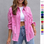 Autumn Breeze Ripped Shirt Jacket - Women's Casual