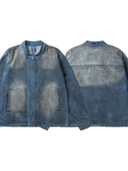 Men's Washed Denim Bomber Jacket - Men's jackets by Trendsi | Available at Handbags Specialist Headquarter