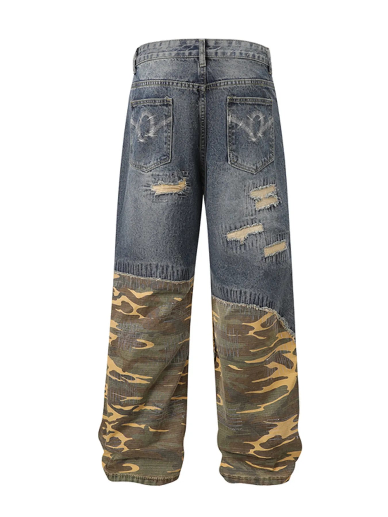 Men's Full Size Distressed Denim Jeans with Camo Patchwork Detailing Plus Size - Women / Jeans & Denim by Trendsi | Available at Handbags Specialist Headquarter